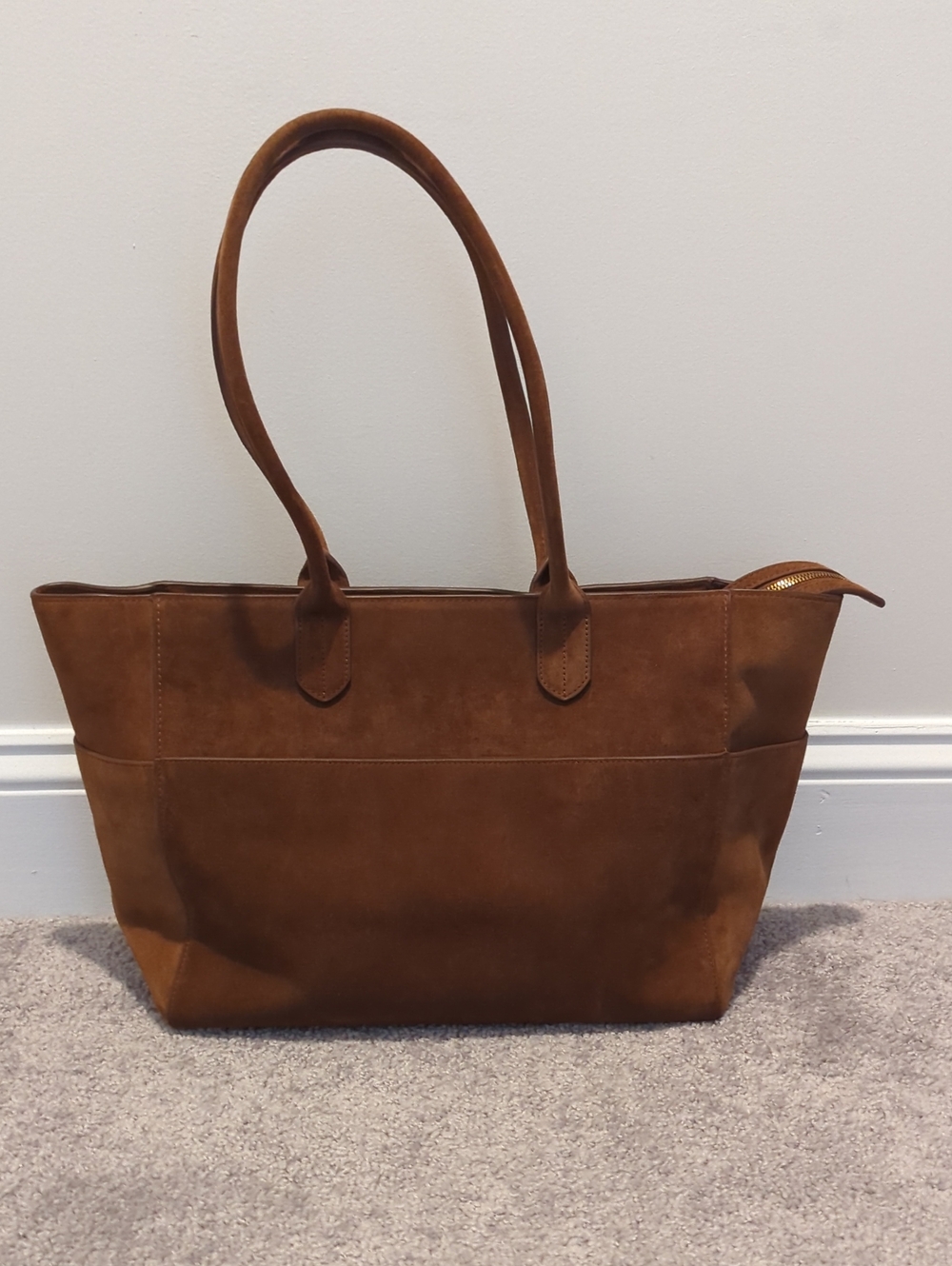 Quince Brown Suede Tote Bag with Double Straps
